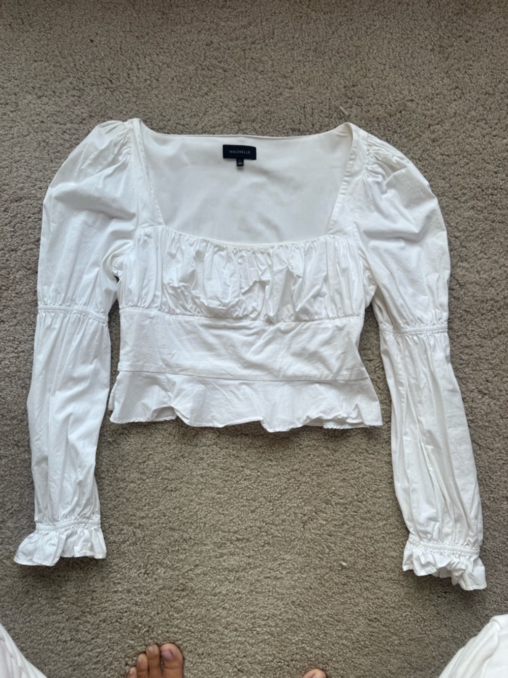 MAJORELLE White Long-Sleeve Square Neck Peasant Top
